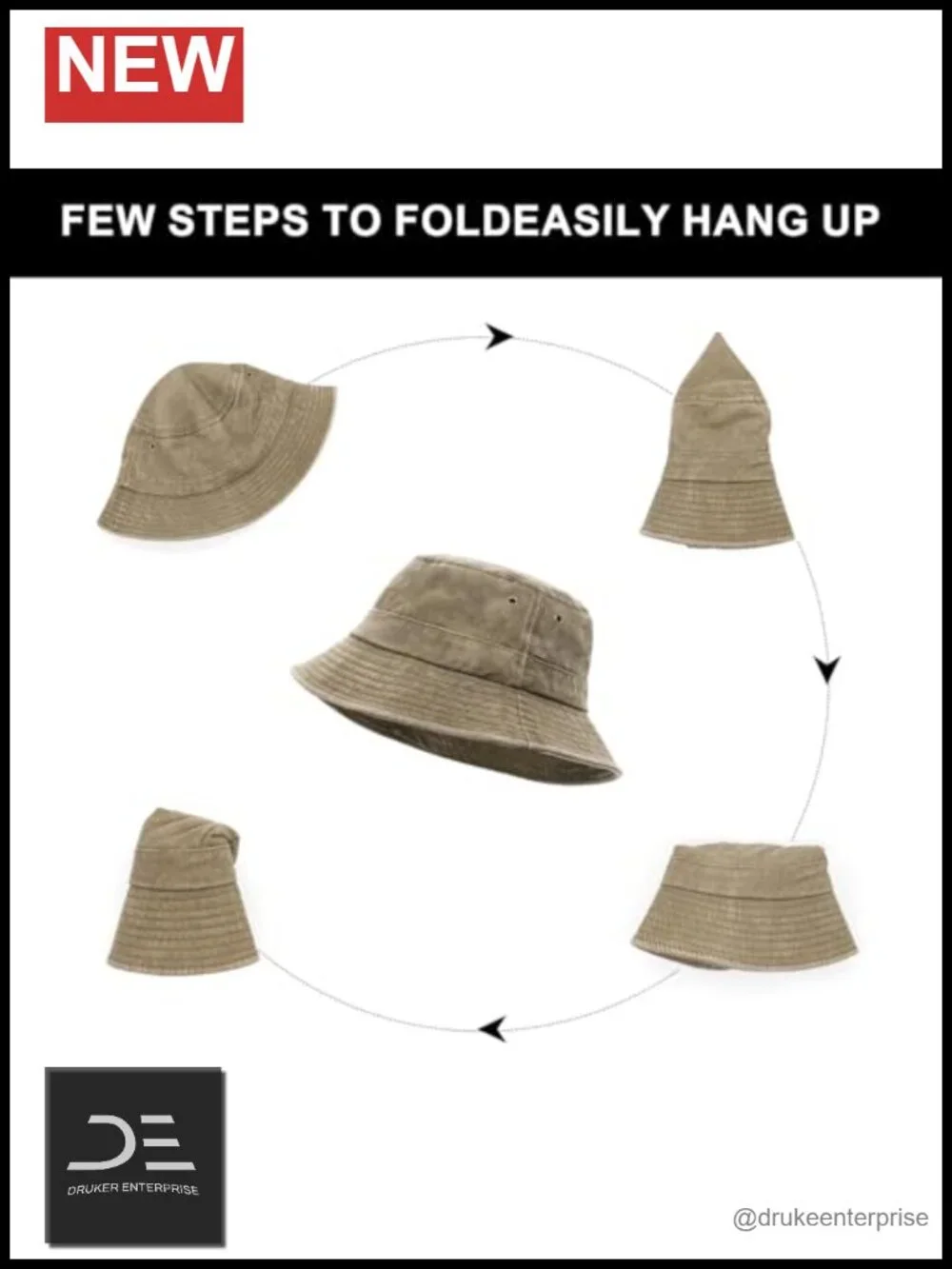 Cotton Bucket Hat with Sun Protection, Adjustable, Foldable, Washable
